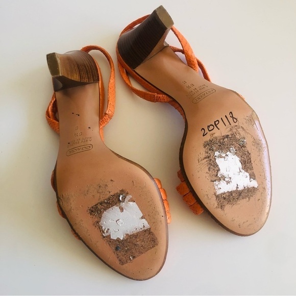 Coach Beatriz Orange Snake Embossed Strappy Sandals - Picture 12 of 15